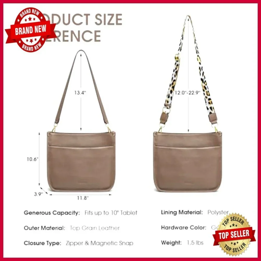 Leather Hobo Crossbody Bag with Adjustable Strap, 11.8x10.6 Inches
